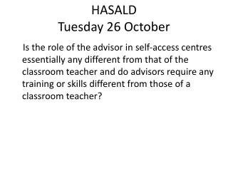 HASALD  Tuesday 26 October