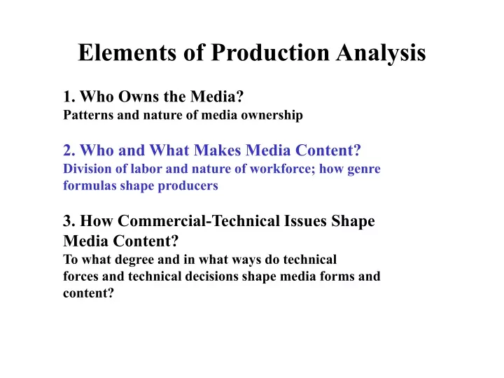 elements of production analysis