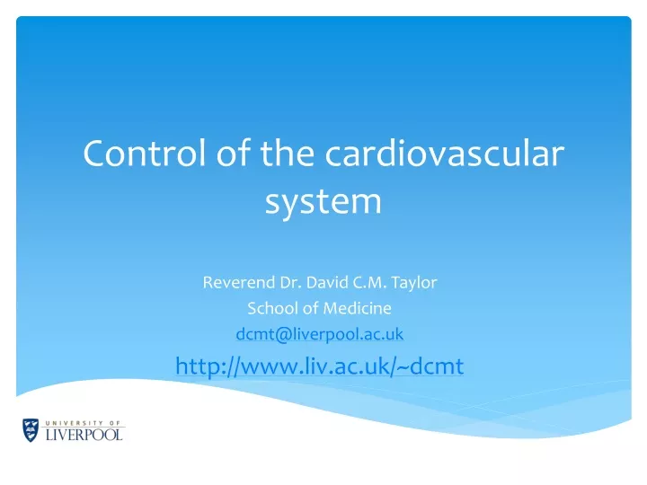 control of the cardiovascular system