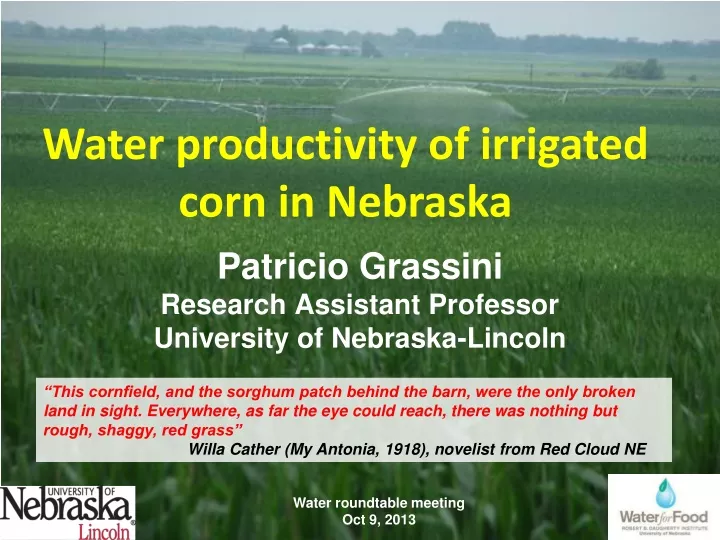 water productivity of irrigated corn in nebraska