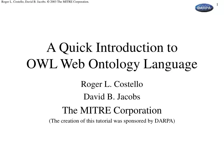 a quick introduction to owl web ontology language