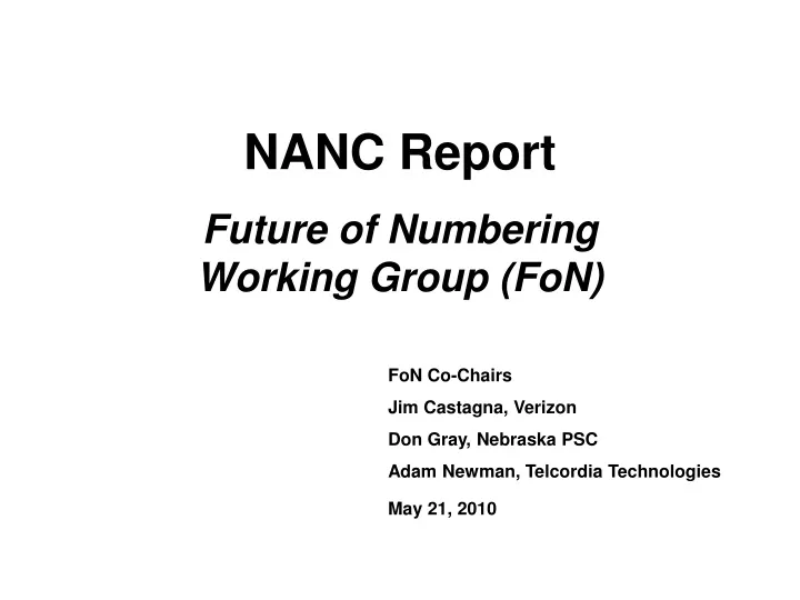 nanc report future of numbering working group fon