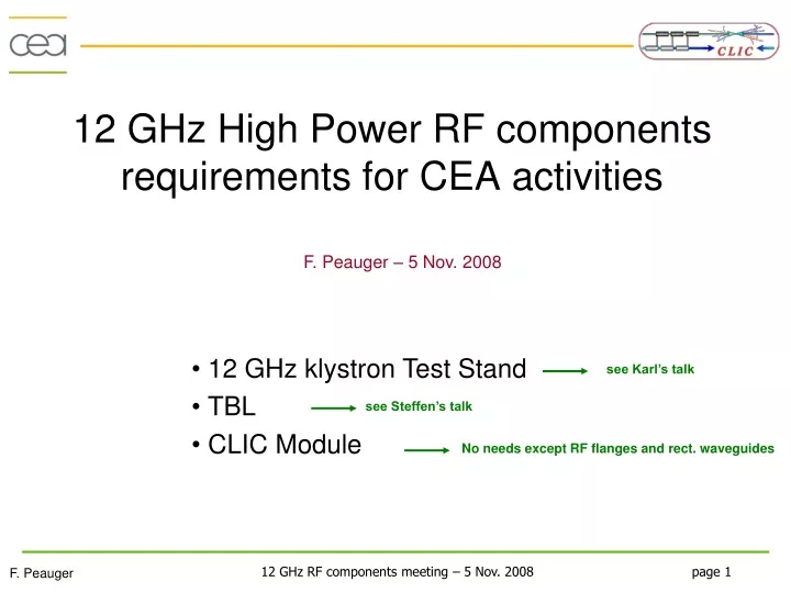 12 ghz high power rf components requirements for cea activities