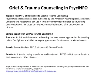 Grief &amp; Trauma Counseling in PsycINFO