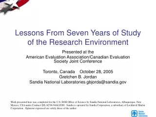 Lessons From Seven Years of Study of the Research Environment