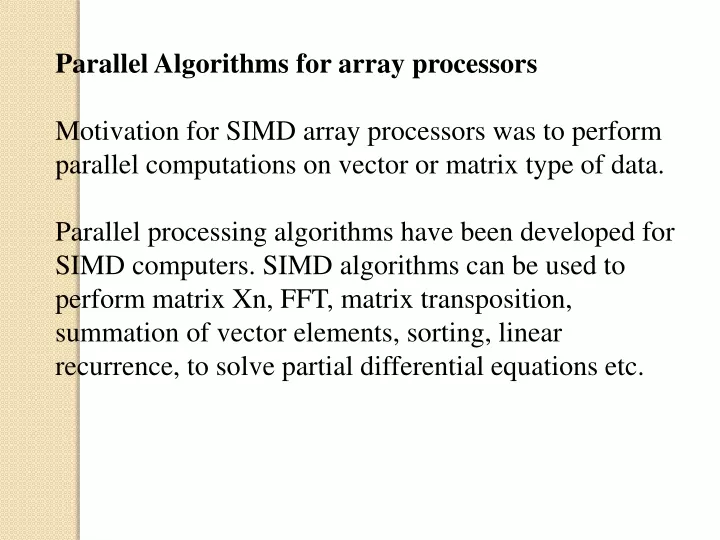 parallel algorithms for array processors