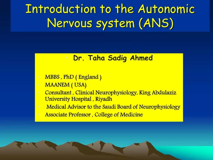 introduction to the autonomic nervous system ans