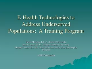 E-Health Technologies to Address Underserved Populations:  A Training Program