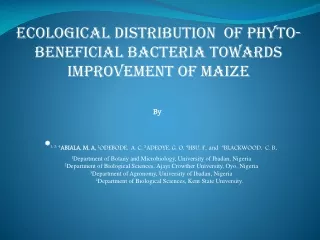 ECOLOGICAL DISTRIBUTION  OF PHYTO-BENEFICIAL BACTERIA TOWARDS IMPROVEMENT OF MAIZE