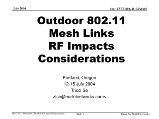 Outdoor 802.11  Mesh Links  RF Impacts Considerations