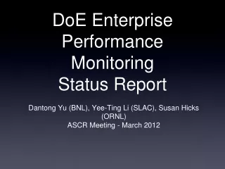 DoE Enterprise Performance Monitoring Status Report