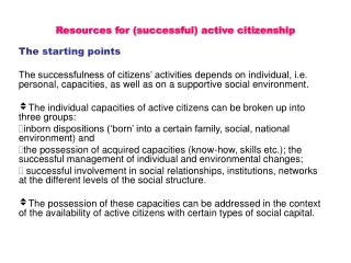 Resources for (successful) active citizenship