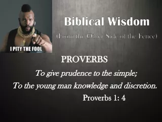 PROVERBS  To give prudence to the simple;  To the young man knowledge and discretion.