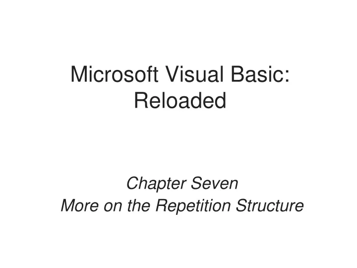 microsoft visual basic reloaded