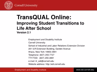 TransQUAL Online: Improving Student Transitions to Life After School Version 2.1