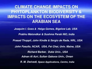 CLIMATE CHANGE IMPACTS ON PHYTOPLANKTON BIODIVERSITY &amp; IMPACTS ON THE ECOSYSTEM OF THE ARABIAN SEA