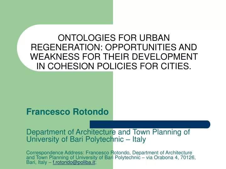 ontologies for urban regeneration opportunities