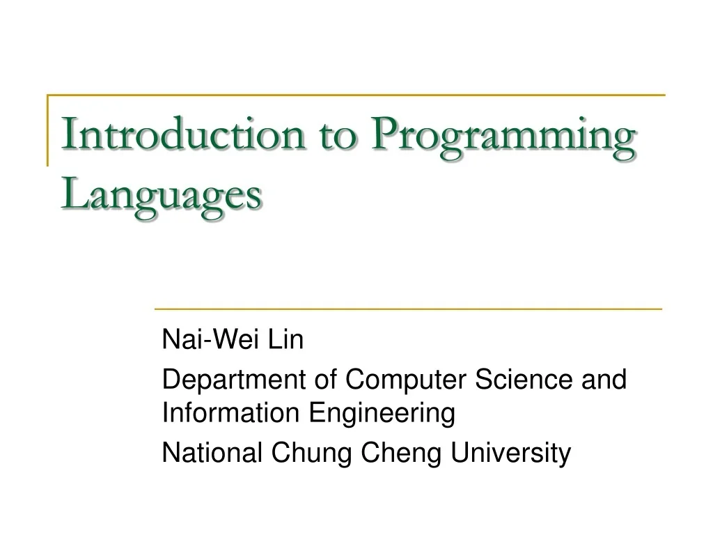 PPT - Introduction to Programming Languages PowerPoint Presentation ...