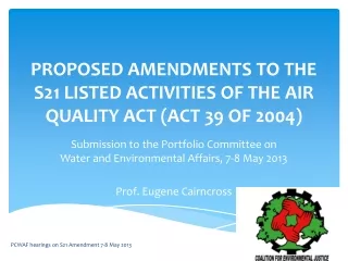 PROPOSED AMENDMENTS TO THE  S21 LISTED  ACTIVITIES  OF  THE  AIR  QUALITY ACT  (ACT 39  OF  2004)