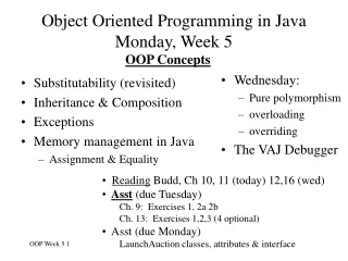 Object Oriented Programming in Java Monday, Week 5