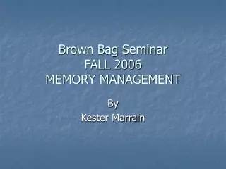Brown Bag Seminar  FALL 2006 MEMORY MANAGEMENT