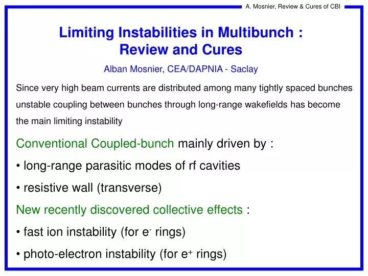 limiting instabilities in multibunch review