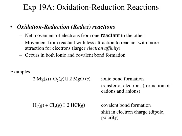 exp 19a oxidation reduction reactions
