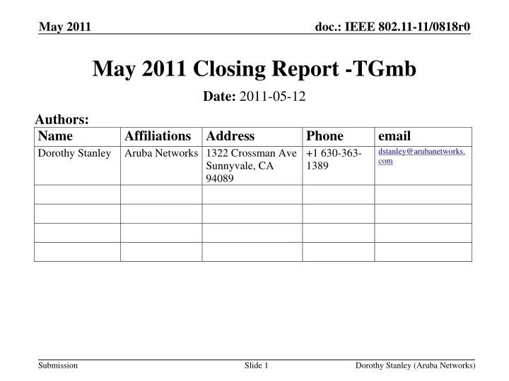 may 2011 closing report tgmb
