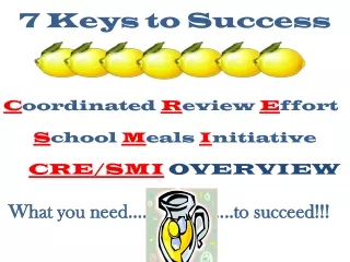 C oordinated  R eview  E ffort S chool  M eals  I nitiative CRE/SMI OVERVIEW