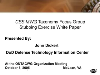 CES MWG  Taxonomy Focus Group Stubbing Exercise White Paper