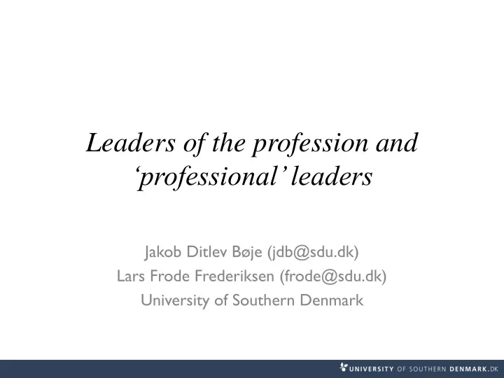 leaders of the profession and professional leaders