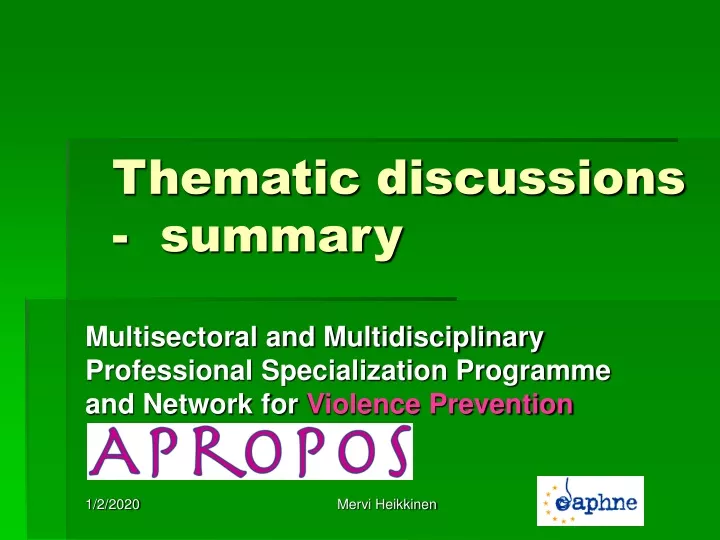 thematic discussions summary