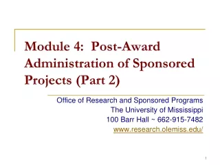 Module 4:  Post-Award Administration of Sponsored Projects (Part 2)