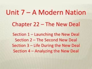 Unit 7 – A Modern Nation Chapter 22 – The New Deal Section 1 – Launching the New Deal