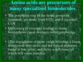 Amino acids are precursors of many specialized biomolecules