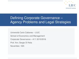 Defining Corporate Governance – Agency Problems and Legal Strategies