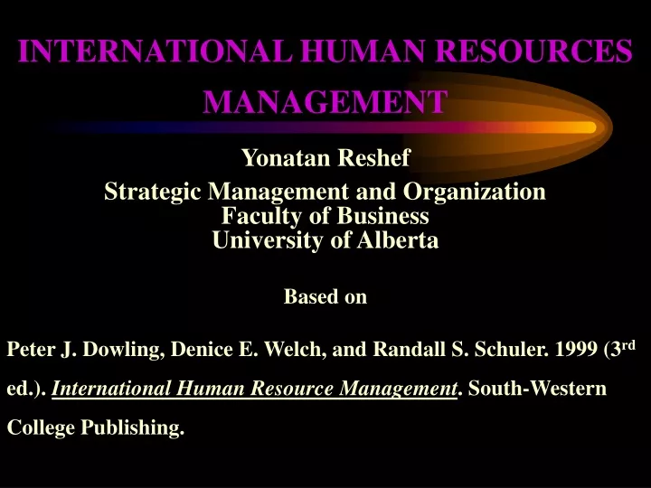 international human resources management yonatan