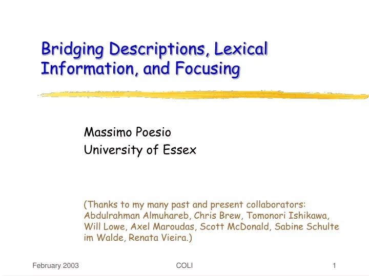 bridging descriptions lexical information and focusing