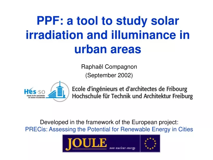 ppf a tool to study solar irradiation and illuminance in urban areas