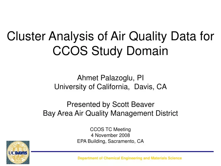 cluster analysis of air quality data for ccos study domain