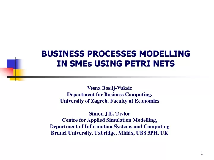 business processes modelling in smes using petri nets