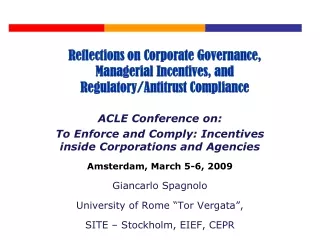 Reflections on Corporate Governance,  Managerial Incentives, and  Regulatory/Antitrust Compliance