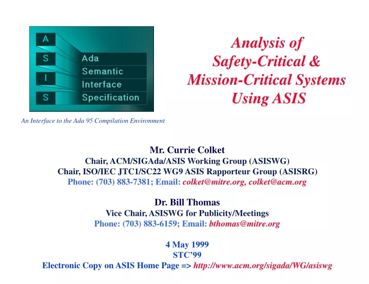 analysis of safety critical mission critical systems using asis
