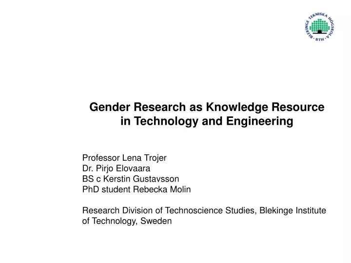 gender research as knowledge resource