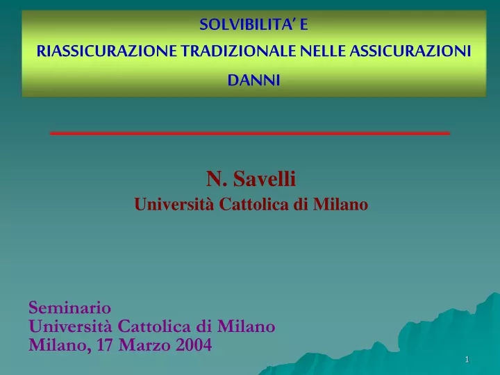 solvibilita e riassicurazione tradizionale nelle