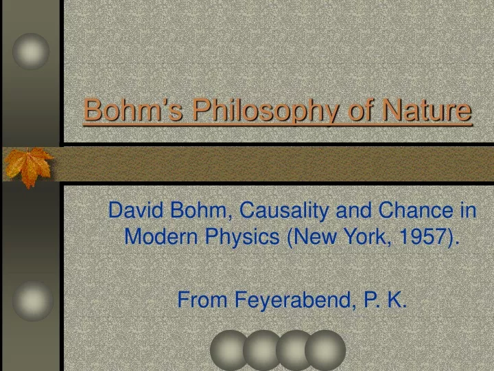 bohm s philosophy of nature