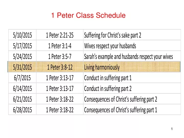 1 peter class schedule
