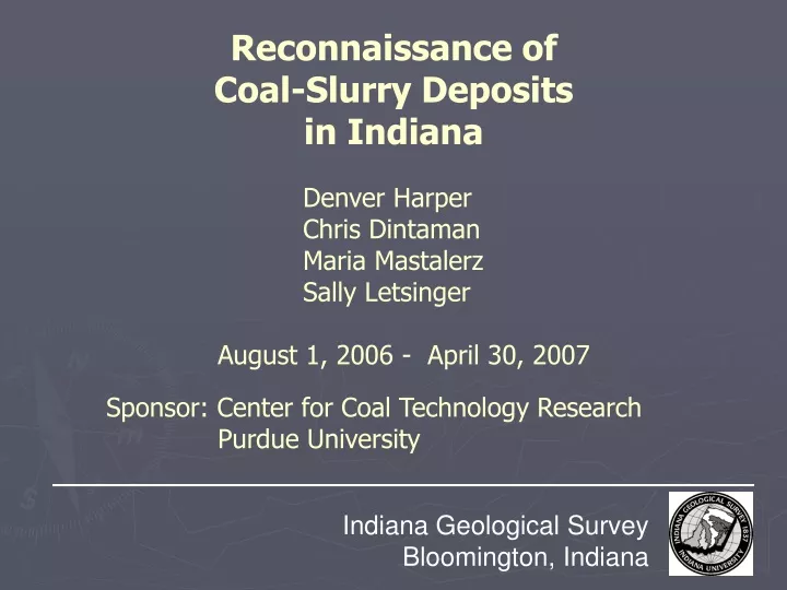 reconnaissance of coal slurry deposits in indiana
