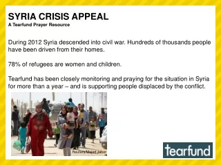 SYRIA CRISIS APPEAL A Tearfund Prayer Resource