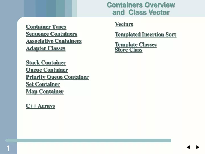 containers overview and class vector